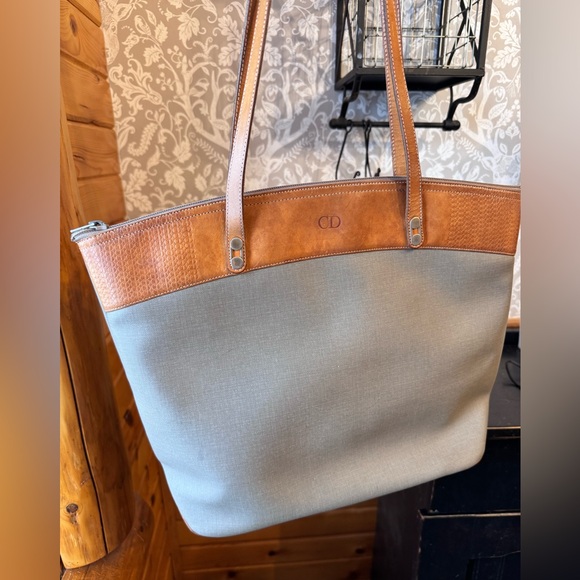 Christian Dior Vintage Diorissimo Carryall Grey Coated Canvas & Vachetta Tote - Picture 1 of 16